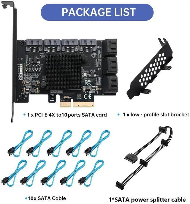 Alt view image 5 of 7 - Vszerda 10 Port PCIe to SATA 3.0 Expansion Card, PCIe X4 SATA III 6Gbps Controller Card with ASM1166 + JMB575 Dual Chips, Support HDD SSD NAS Mining Storage Expansion