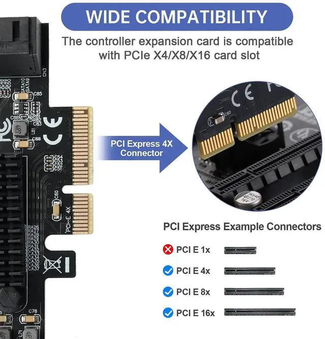 Alt view image 7 of 7 - Vszerda 10 Port PCIe to SATA 3.0 Expansion Card, PCIe X4 SATA III 6Gbps Controller Card with ASM1166 + JMB575 Dual Chips, Support HDD SSD NAS Mining Storage Expansion