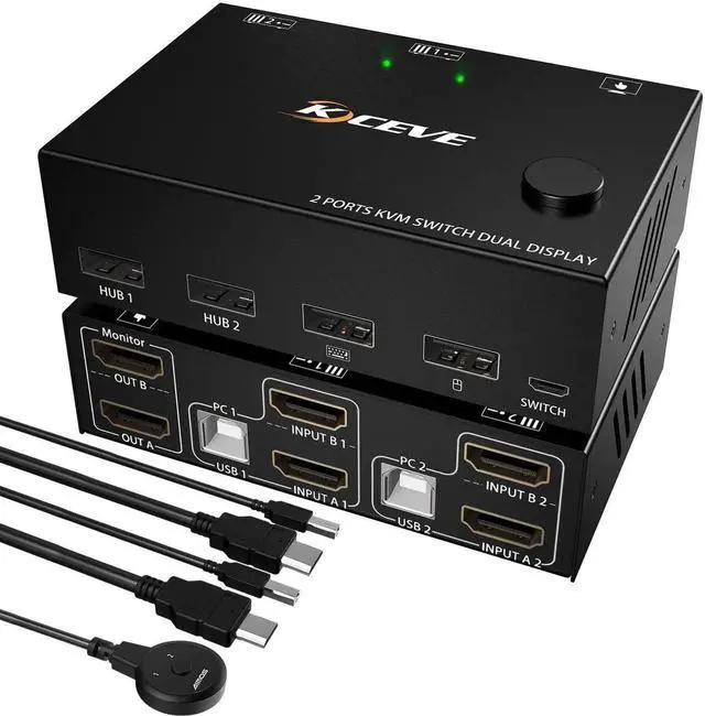 Main image of Vszerda 2x2 Dual Monitor HDMI KVM Switch 4K@30Hz, USB 2.0 KVM Switcher for 2 PCs Share 2 Displays Keyboard Mouse, Support Mirror & Extended Mode