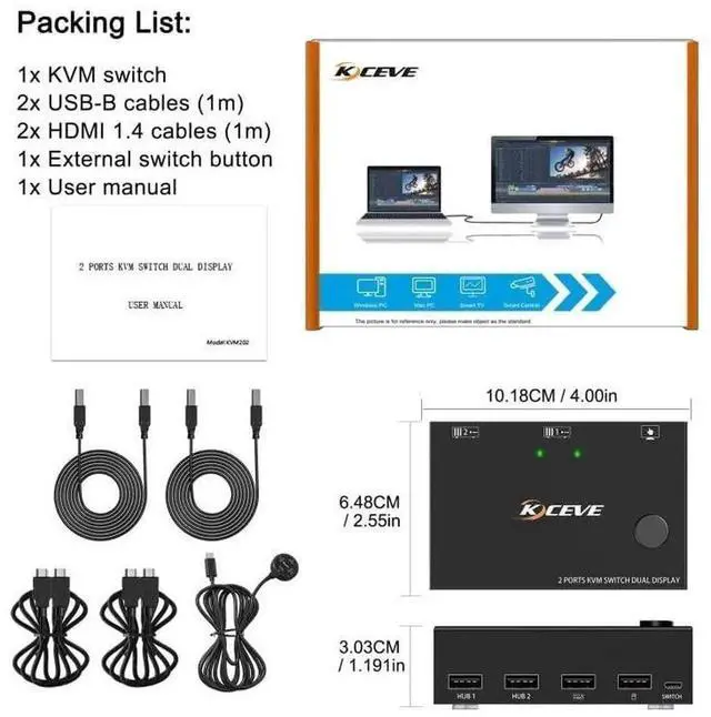 Alt view image 6 of 7 - Vszerda 2x2 Dual Monitor HDMI KVM Switch 4K@30Hz, USB 2.0 KVM Switcher for 2 PCs Share 2 Displays Keyboard Mouse, Support Mirror & Extended Mode