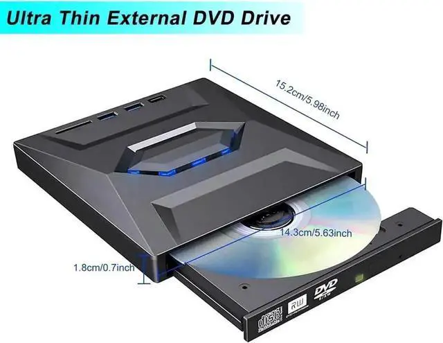 Alt view image 6 of 7 - Vszerda USB 3.0 & USB-C Slim External CD DVD Rewriter Burner with 2 USB Ports SD TF Card Reader, Low Noise High Speed Portable Optical Super Drive Compatible with Laptop Desktop PC
