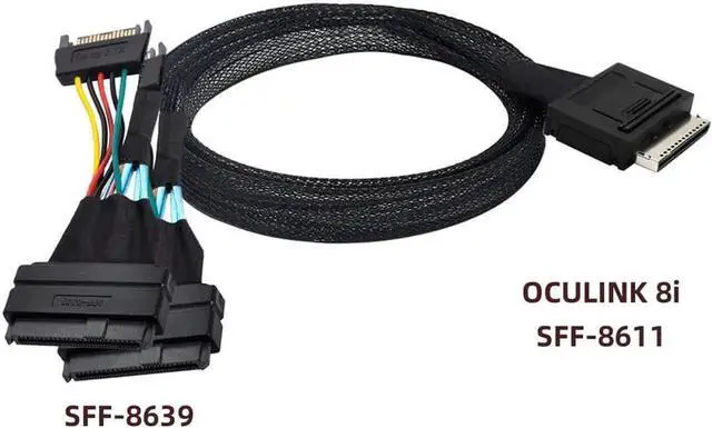 Main image of Vszerda OCuLink PCIe 4.0 Breakout Cable, SFF-8611 8x 8-Lane to Dual SFF-8639 U.2 NVMe SSD Retimer Cable, 100CM Server Storage Interconnect Cord