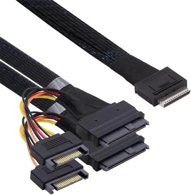 Alt view image 2 of 3 - Vszerda OCuLink PCIe 4.0 Breakout Cable, SFF-8611 8x 8-Lane to Dual SFF-8639 U.2 NVMe SSD Retimer Cable, 100CM Server Storage Interconnect Cord