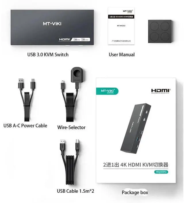 Alt view image 3 of 6 - Vszerda MT-VIKI 2 Port HDMI USB 3.0 KVM Switch, 4K@60Hz 2K@144Hz, 4 USB 3.0 Ports (3 USB-A + 1 USB-C) for 2 Computers Share 1 Monitor