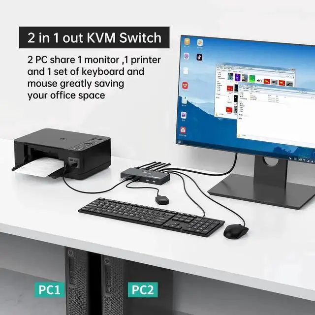 Alt view image 5 of 6 - Vszerda MT-VIKI 2 Port HDMI USB 3.0 KVM Switch, 4K@60Hz 2K@144Hz, 4 USB 3.0 Ports (3 USB-A + 1 USB-C) for 2 Computers Share 1 Monitor