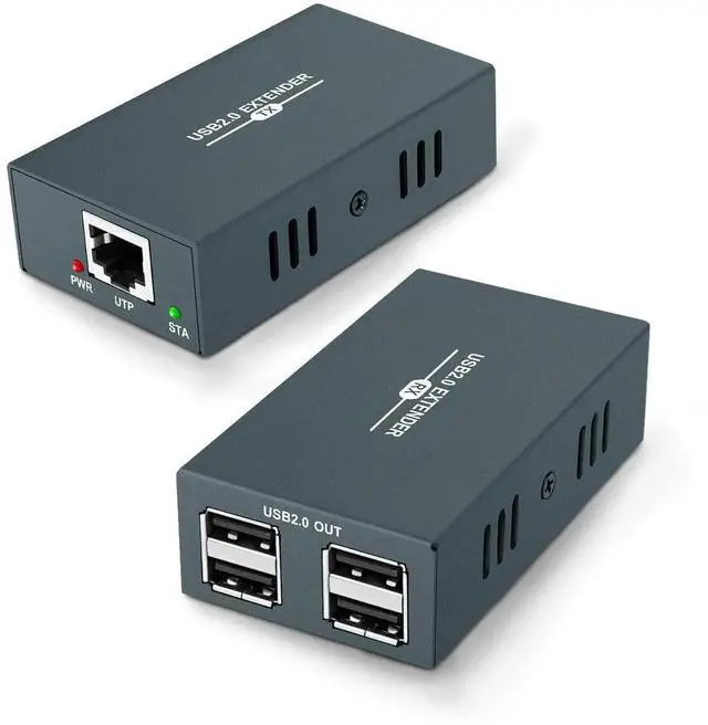 Main image of Vszerda USB 2.0 Over Ethernet Extender Kit with Built-in 4-Port Hub, Extend USB Signal Up to 165FT (50M) via Cat5e/Cat6/Cat7 Cable, Plug and Play No Driver Required USB RJ45 LAN Extension