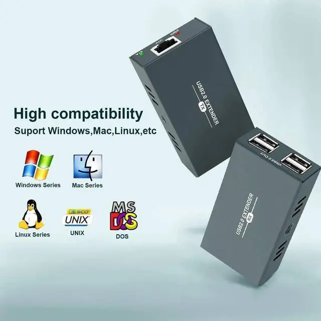 Alt view image 3 of 7 - Vszerda USB 2.0 Over Ethernet Extender Kit with Built-in 4-Port Hub, Extend USB Signal Up to 165FT (50M) via Cat5e/Cat6/Cat7 Cable, Plug and Play No Driver Required USB RJ45 LAN Extension
