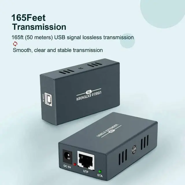 Alt view image 5 of 7 - Vszerda USB 2.0 Over Ethernet Extender Kit with Built-in 4-Port Hub, Extend USB Signal Up to 165FT (50M) via Cat5e/Cat6/Cat7 Cable, Plug and Play No Driver Required USB RJ45 LAN Extension