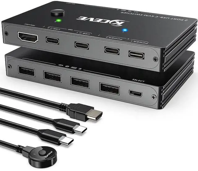 Main image of Vszerda 2 Port USB-C KVM Switch 4K@60Hz, Type-C KVM Switcher with 87W PD Fast Charging for 2 Computers Share Monitor Keyboard Mouse