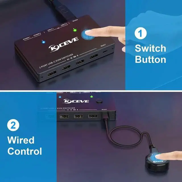 Alt view image 6 of 6 - Vszerda 2 Port USB-C KVM Switch 4K@60Hz, Type-C KVM Switcher with 87W PD Fast Charging for 2 Computers Share Monitor Keyboard Mouse