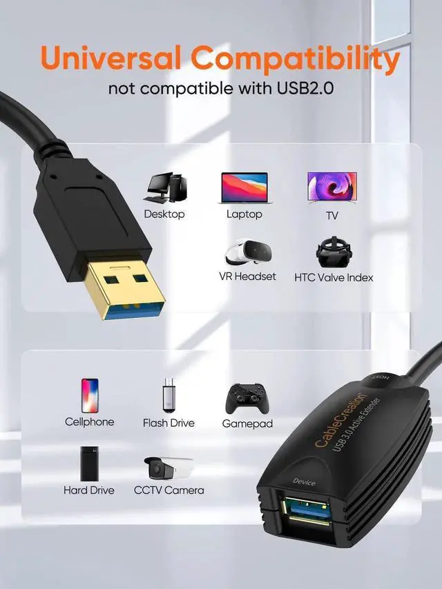 Alt view image 3 of 6 - Vszerda 2 Pack 16.4FT/5M Active USB 3.0 Extension Cable, Male to Female USB Extender Cord Compatible with Oculus Quest 2, Rift Sensor, Steam VR and Gaming PC