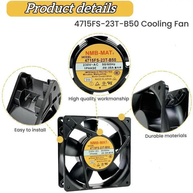 Alt view image 7 of 7 - Vszerda NMB 4715FS-23T-B50 12038 Axial Cooling Fan 230VAC 0.09/0.08A 50/60Hz 120x120x38mm Cabinet Cooling Fan