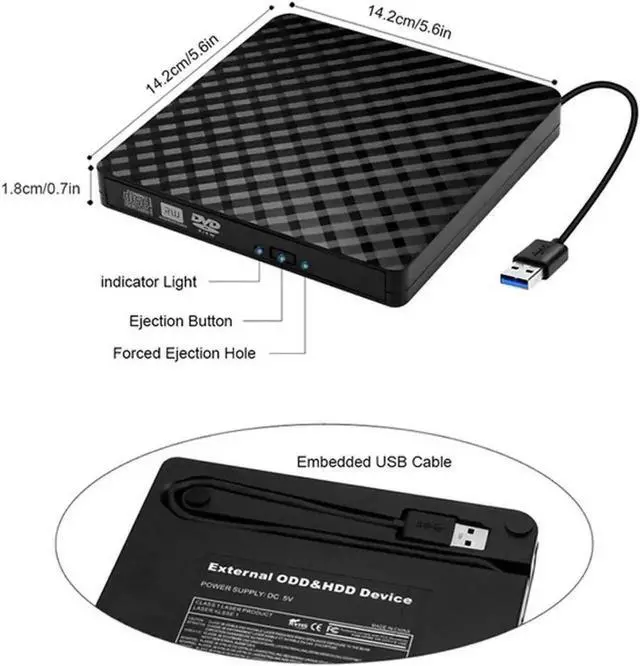 Alt view image 6 of 7 - Vszerda Portable External DVD Drive USB 3.0 Slim CD DVD RW ROM Optical Drive for Laptop Desktop PC