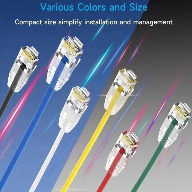 Alt view image 5 of 7 - WRIARICH 24 Pack 1ft Yellow Slim Cat6a Ethernet Patch Cables, 10Gbps High-Speed LAN Jumper Cords for Data Center, Enterprise & Home Network Deployment