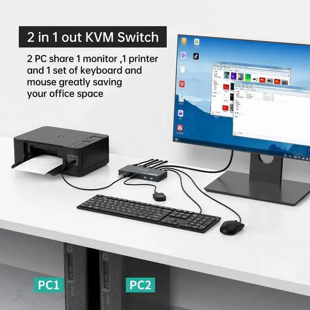 Alt view image 2 of 6 - Vszerda MT-VIKI 2 Port HDMI USB 3.0 KVM Switch, 4K@60Hz 2K@144Hz, 4 USB Ports (3 USB-A + 1 USB-C) for 2 Computers Share 1 Monitor