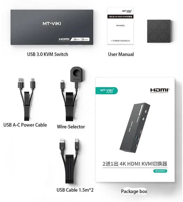 Alt view image 3 of 6 - Vszerda MT-VIKI 2 Port HDMI USB 3.0 KVM Switch, 4K@60Hz 2K@144Hz, 4 USB Ports (3 USB-A + 1 USB-C) for 2 Computers Share 1 Monitor
