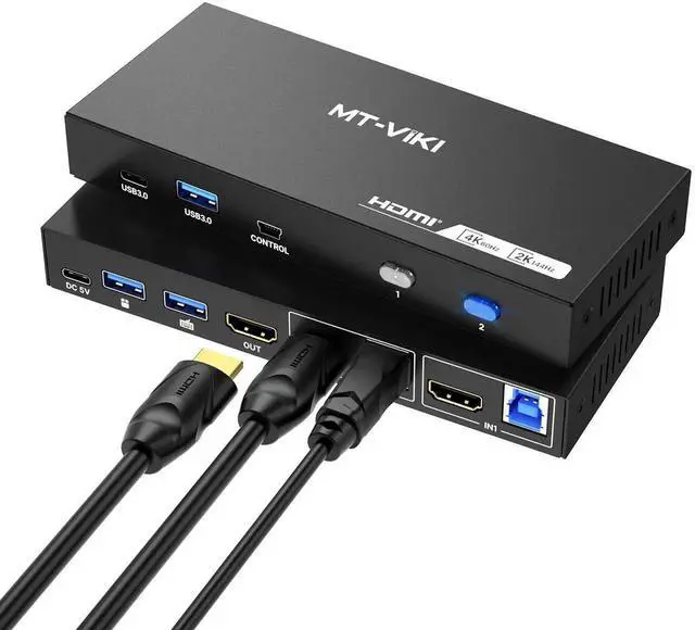 Main image of Vszerda MT-VIKI 2 Port HDMI USB 3.0 KVM Switch, 4K@60Hz 2K@144Hz, 4 USB Ports (3 USB-A + 1 USB-C) for 2 Computers Share 1 Monitor