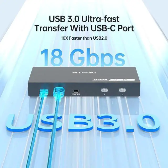 Alt view image 5 of 6 - Vszerda MT-VIKI 2 Port HDMI USB 3.0 KVM Switch, 4K@60Hz 2K@144Hz, 4 USB Ports (3 USB-A + 1 USB-C) for 2 Computers Share 1 Monitor