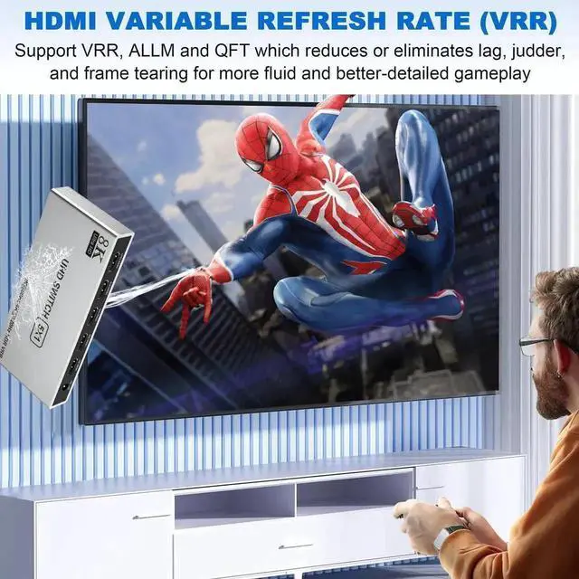 Alt view image 5 of 6 - Vszerda 5 In 1 Out HDMI 2.1 Switch Box with IR Remote, 8K@60Hz 4K@120Hz 5-Port HDMI Port Expander Selector Support HDR CEC 3D HDCP2.3 for Game Consoles TV Streaming Stick