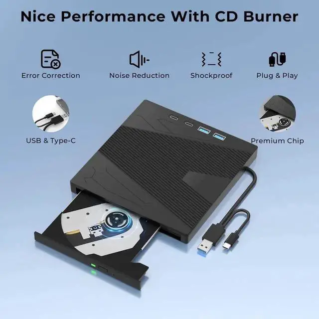 Alt view image 5 of 7 - Vszerda 7-in-1 USB 3.0 & Type-C Portable External CD DVD RW Burner Optical Drive with SD TF Card Reader for Laptop Desktop Windows XP/7/8/10 Linux MacOS
