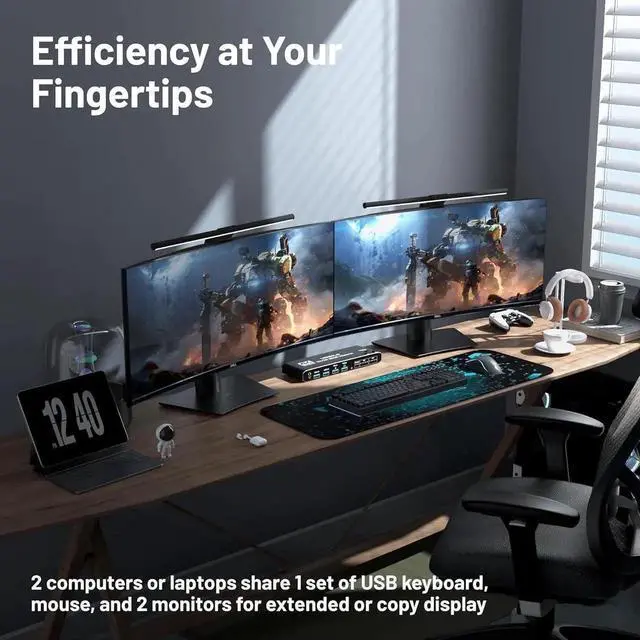 Alt view image 6 of 7 - Vszerda 2 Computers Dual Monitor USB 3.0 KVM Switch, 4 In 2 Out HDMI Matrix 4K@60Hz HDCP2.3, Hotkey & Remote Control Supported