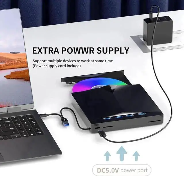 Alt view image 6 of 7 - Vszerda 7 in 1 USB 3.0 Type-C External CD DVD RW Burner Portable Optical Drive Reader Player Compatible with Laptop PC Windows 11/10/8/7 Linux Mac OS