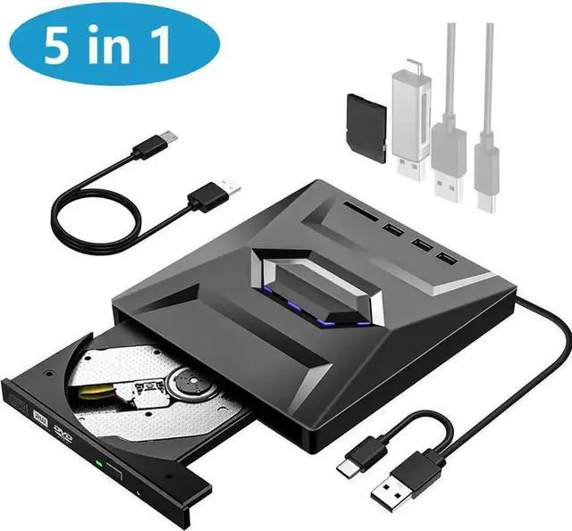 Main image of Vszerda 5 in 1 USB 3.0 Type A & Type-C Portable External CD DVD RW Burner Optical Drive SD TF Card Reader Compatible with Laptop Mac Vista Windows 11/10/8.1/8/7 Linux