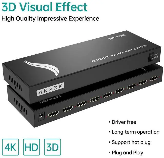 Alt view image 4 of 7 - Vszerda MT-VIKI Powered 1 In 8 Out HDMI Splitter 1×8, 4K@30Hz 3D UHD Video Distributor for HDTV Projector Multi-Monitor Mirror Display