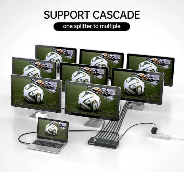 Alt view image 7 of 7 - Vszerda MT-VIKI Powered 1 In 8 Out HDMI Splitter 1×8, 4K@30Hz 3D UHD Video Distributor for HDTV Projector Multi-Monitor Mirror Display