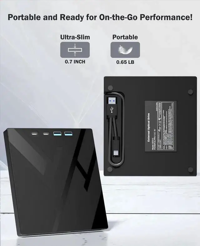 Alt view image 4 of 7 - Vszerda 7 in 1 USB 3.0 Type-C Portable External CD DVD RW Burner Optical Drive with SD TF Card Reader for Laptop Desktop Windows Linux