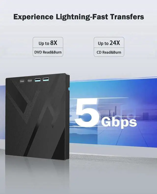 Alt view image 6 of 7 - Vszerda 7 in 1 USB 3.0 Type-C Portable External CD DVD RW Burner Optical Drive with SD TF Card Reader for Laptop Desktop Windows Linux
