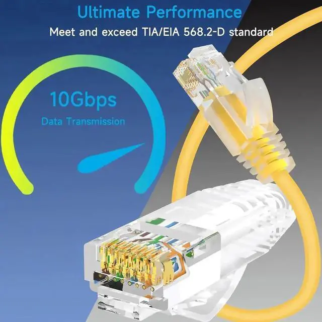 Alt view image 2 of 7 - Vszerda 24 Pack 2ft Yellow Slim Cat6a Ethernet Patch Cables, 10Gbps High Speed LAN Jumper Cords for Data Center, Enterprise & Home Network Infrastructure