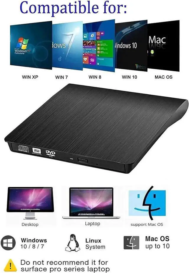 Alt view image 7 of 7 - Vszerda Ultra Slim USB 3.0 Type-C External CD DVD RW Burner Drive Portable Optical Reader Writer for MacBook Pro Laptop Desktop PC