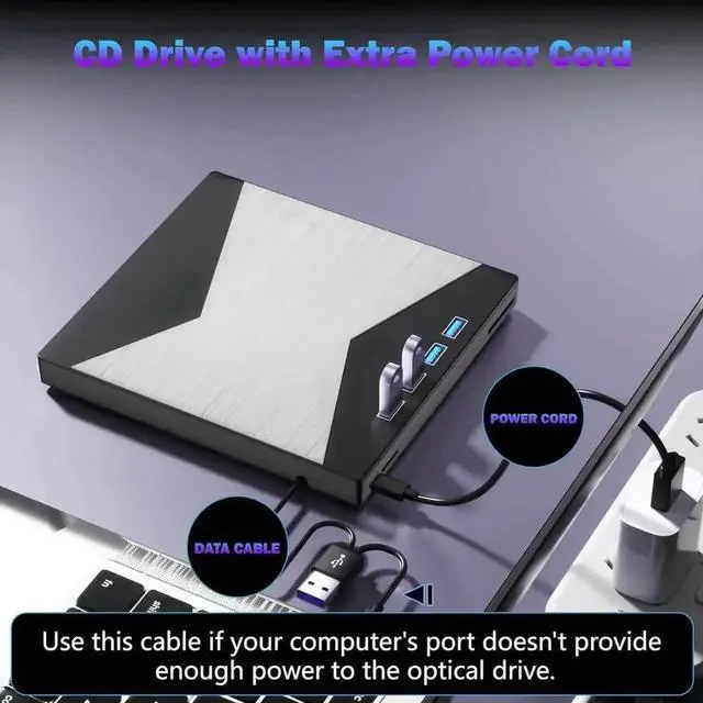 Alt view image 4 of 7 - Vszerda 7 in 1 Ultra-Slim External CD DVD RW Burner Optical Drive with 4 USB Ports SD TF Dual Card Reader Compatible with Desktop Mac Windows Laptop