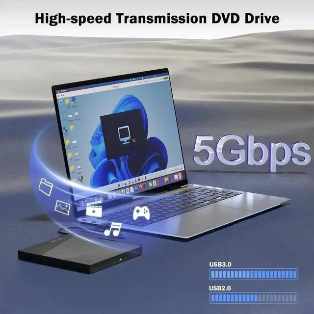 Alt view image 3 of 7 - Vszerda 7-in-1 USB 3.0 Type-C Portable External CD DVD RW Burner Optical Drive Reader Player Compatible with Laptop Desktop Windows XP/7/8/10 Linux MacOS