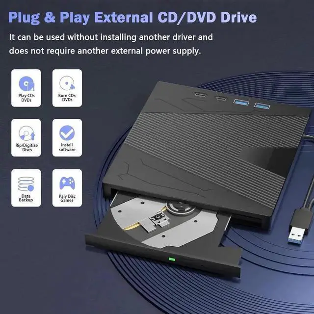 Alt view image 2 of 7 - Vszerda 7-in-1 USB 3.0 Type-C Portable External CD DVD RW Burner Optical Drive Reader Player Compatible with Laptop Desktop Windows XP/7/8/10 Linux MacOS