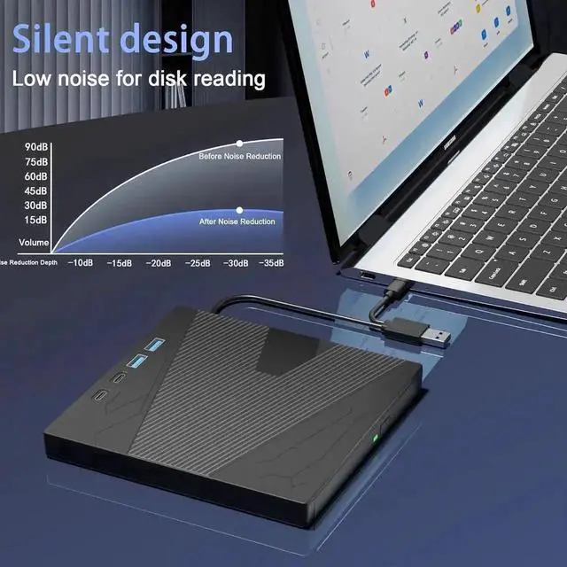 Alt view image 7 of 7 - Vszerda 7-in-1 USB 3.0 Type-C Portable External CD DVD RW Burner Optical Drive Reader Player Compatible with Laptop Desktop Windows XP/7/8/10 Linux MacOS