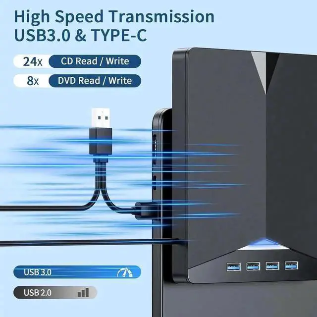 Alt view image 7 of 7 - Vszerda 7-in-1 USB 3.0 Type-C Portable External CD DVD RW Burner Optical Drive with SD TF Card Reader & 4-Port USB Hub Compatible with Laptop Desktop Windows Mac OS Linux