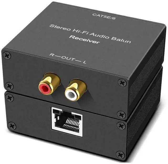 Alt view image 6 of 6 - Vszerda Stereo Hi-Fi Analog Audio Balun Extender, RCA to RCA Stereo Audio Transmitter Receiver Kit, Transmit Audio Signal Over Cat5e Cat6 Ethernet Cable