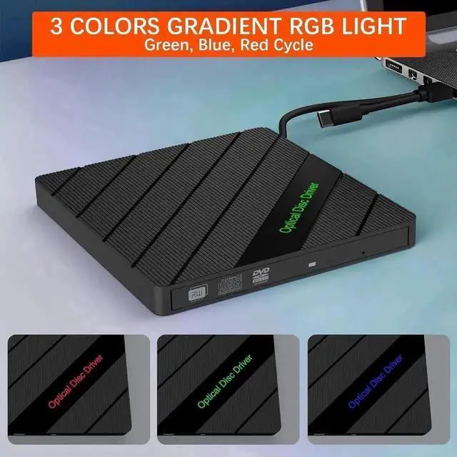 Alt view image 5 of 7 - Vszerda 8 in 1 USB 3.0 Portable External CD DVD RW Burner Optical Drive with 4 USB Ports SD TF Card Reader Type-C Port Compatible with Laptop PC Mac Windows Linux OS