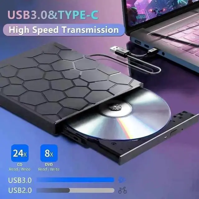 Alt view image 6 of 6 - Vszerda 8-in-1 External CD DVD RW Drive, Portable USB3.0 & Type-C DVD Burner with 4 USB-A Ports, SD/TF Card Reader, Compatible with Laptop PC Windows 7/8/10/11, Linux & MacOS