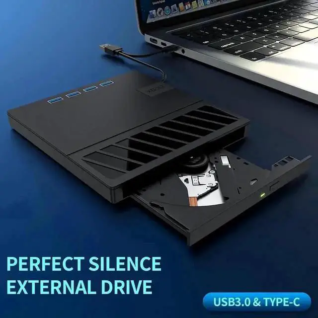 Alt view image 4 of 7 - Vszerda 7-in-1 USB 3.0 Portable External CD DVD RW Burner Optical Drive with SD TF Card Reader 4 USB Expansion Ports Compatible with Laptop Desktop Windows 11/10 Linux MacOS