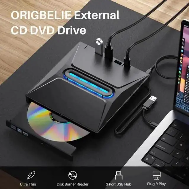 Alt view image 6 of 7 - Vszerda 6-in-1 External CD DVD Drive, Ultra Slim Portable USB3.0 & Type-C CD/DVD +/-RW Burner with SD Card Reader Hub, Compatible with Laptop PC Windows Linux MacOS