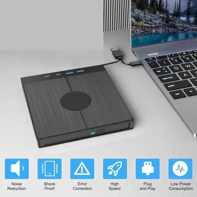 Alt view image 2 of 7 - Vszerda Vszerda7-in-1 USB 3.0 Type-C External CD DVD RW Burner Optical Drive with 4 USB Expansion Ports SD TF Card Reader for Desktop Laptop Windows 11/10/8/7/XP Mac OS Linux