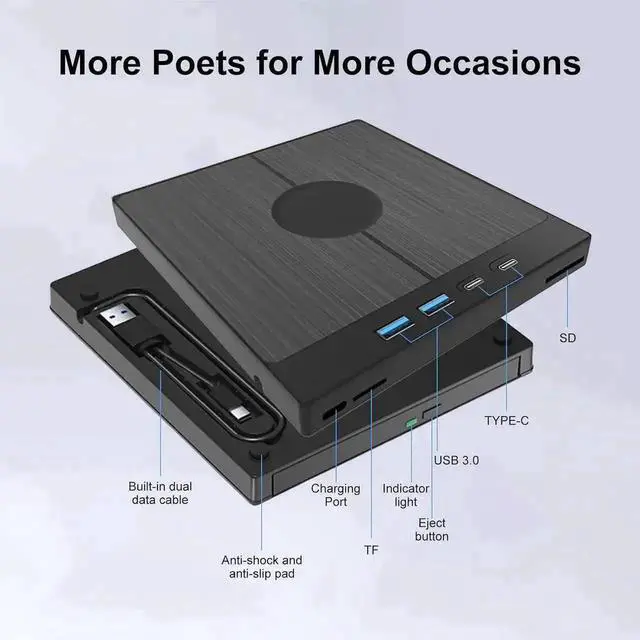 Alt view image 7 of 7 - Vszerda Vszerda7-in-1 USB 3.0 Type-C External CD DVD RW Burner Optical Drive with 4 USB Expansion Ports SD TF Card Reader for Desktop Laptop Windows 11/10/8/7/XP Mac OS Linux