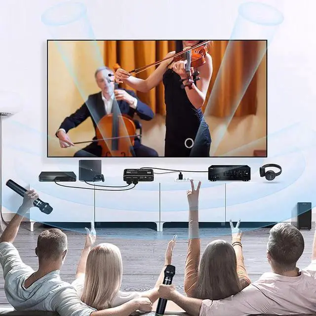 Alt view image 5 of 7 - NEWCARE 2 in 1 Out HDMI 2.0b Switch with eARC Audio Extractor, 4K@60Hz HDMI Switcher Converter with IR Remote, Supports 7.1CH Dolby Atmos, eARC/ARC, Optical Toslink SPDIF, Coaxial & 3.5mm Audio Output