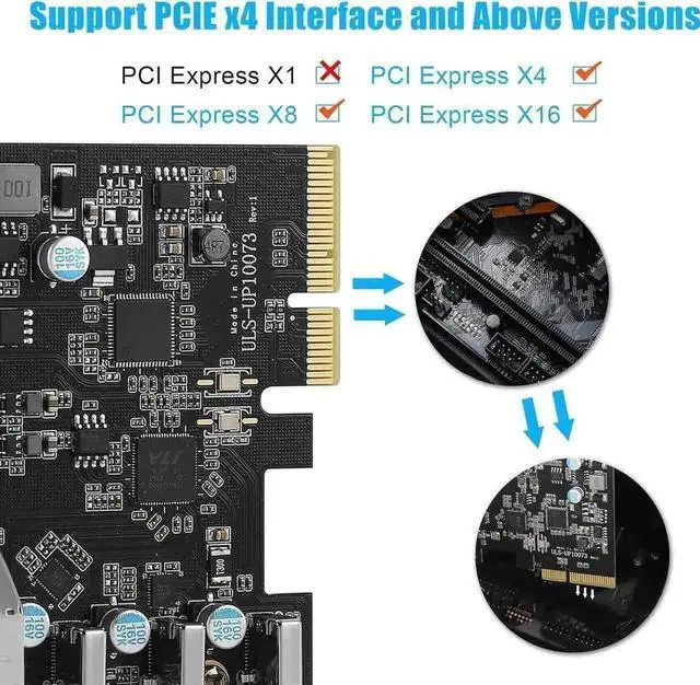 Alt view image 3 of 7 - Vszerda 7-Port PCIe USB 3.2 Gen2 Expansion Card, 10Gbps Super Speed PCI Express Hub Adapter (3×USB-C + 4×USB-A), Compatible PCIe X4/X8/X16 Slots for Desktop Motherboard