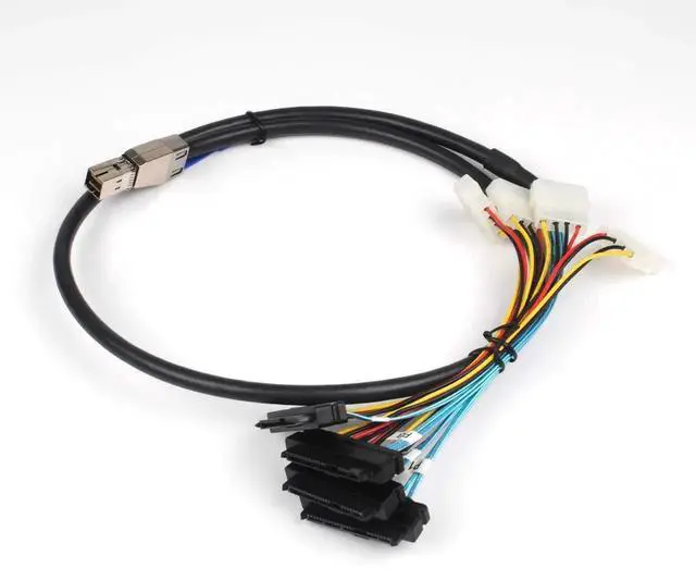 Alt view image 5 of 6 - Vszerda 2PCS 3.3FT Internal HD Mini SAS SFF-8644 to 4 SFF-8482 Cable with IDE Power Cord, Internal SAS Storage Cable for Server RAID Card Hard Drive Expansion