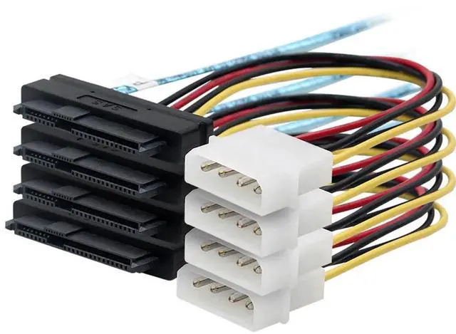 Alt view image 4 of 6 - Vszerda 2PCS 3.3FT Internal HD Mini SAS SFF-8644 to 4 SFF-8482 Cable with IDE Power Cord, Internal SAS Storage Cable for Server RAID Card Hard Drive Expansion