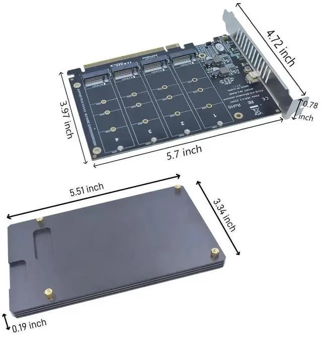 Alt view image 4 of 6 - Vszerda PCIe 4.0 X16 4-Port M.2 NVMe Expansion Card, M Key M.2 SSD Adapter Card with Cooling Heat Sink, Supports 2230/2242/2260/2280 NVMe Drives
